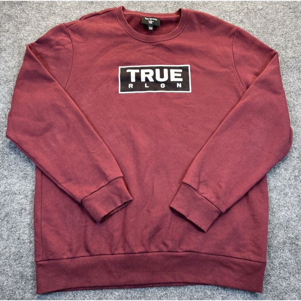 True Religion Men's XL Burgundy Logo Crewneck Sweatshirt
